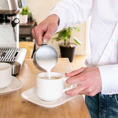 Ceramic Stackable Espresso Cups with Saucers Set of 4 - 3 Oz White.