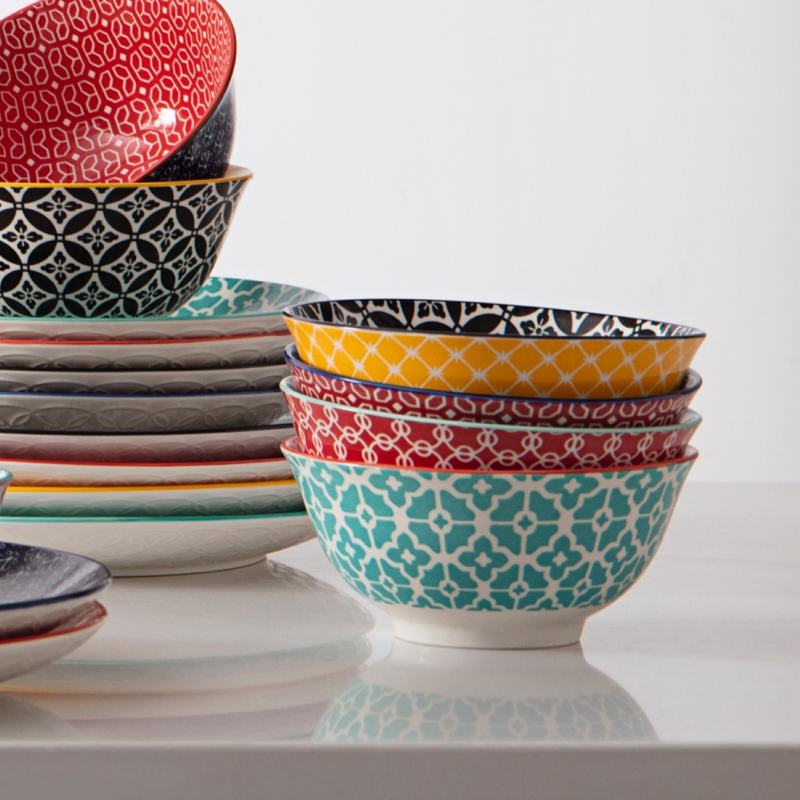 Ceramic Dessert Bowls Set of 6 - 23 Oz Colorful.