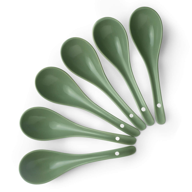 Ceramic Soup Spoon Set of 6 - 6.7 Inches New Day Collection.