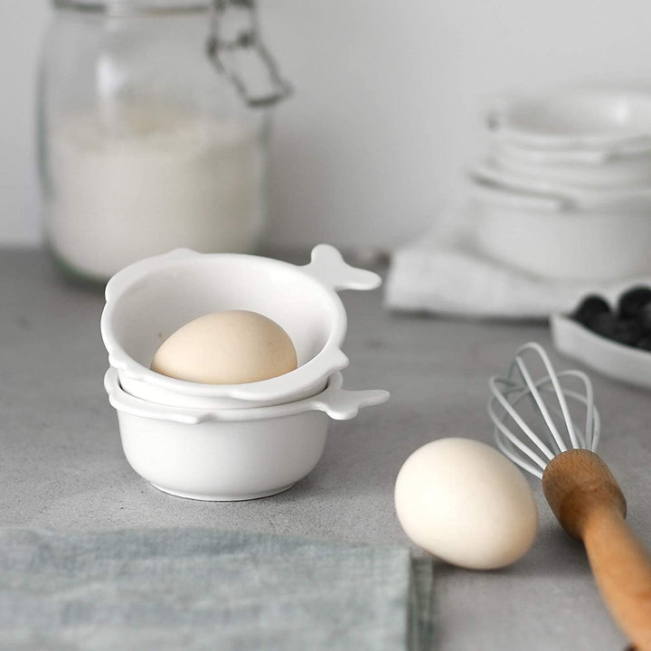 Ceramic Ramekin Bowls with Fish-shaped Tail Handle Set of 6 - 4 Oz White.