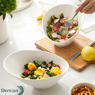 Ceramic Angled Serving Salad Bowls Set of 2 - 26 Oz.