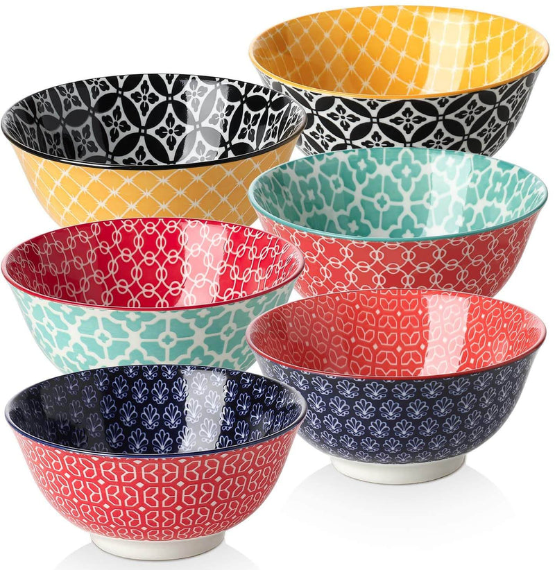 Ceramic Dessert Bowls Set of 6 - 23 Oz Colorful.