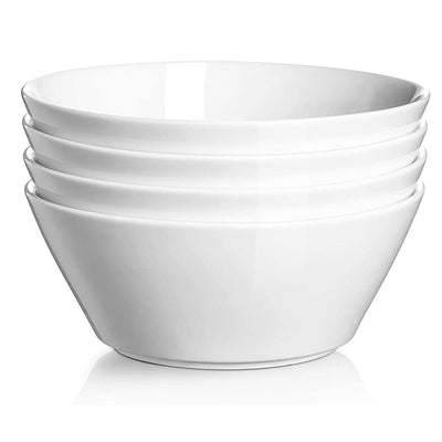 Ceramic Serving Soup Ramen Salad Cereal Bowls Set of 4 - 32 Oz White.