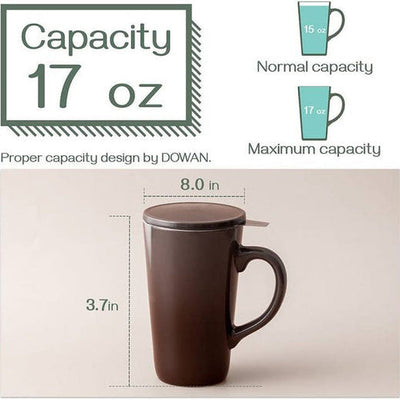 Ceramic Tea Mug with Infuser and Lid - 17 Oz Gradient Grey.