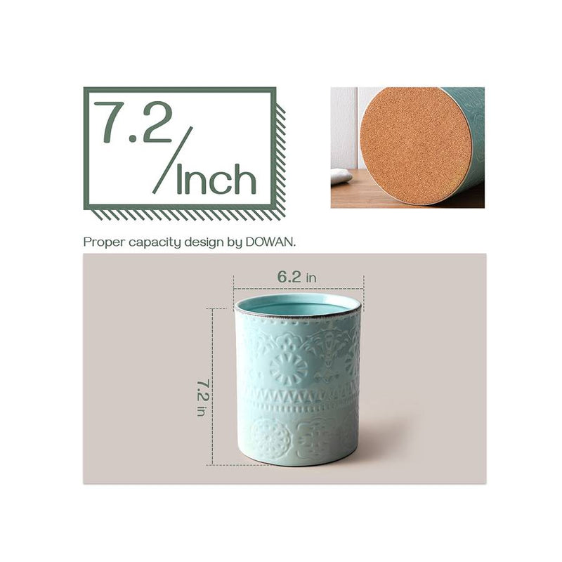 Ceramic Kitchen Embossed Utensils Holder - 7.2 Inches Turquoise.