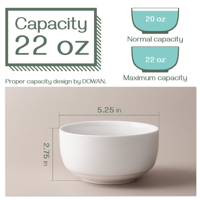 Ceramic Bowls Set of 6 - 22 Oz White.