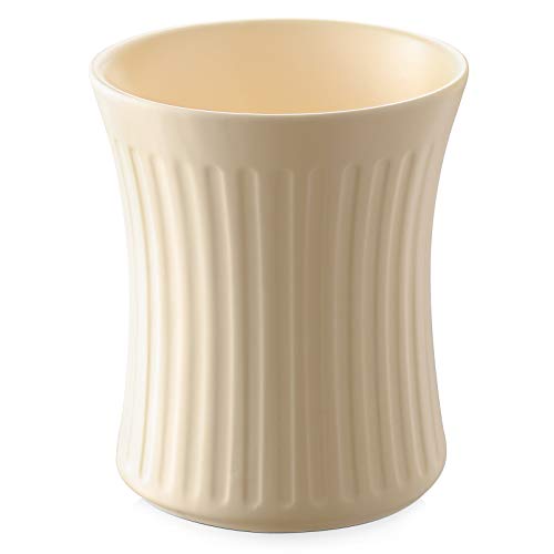 Ceramic Kitchen Utensil Holder - 7.3 Inches, Matte Beige.