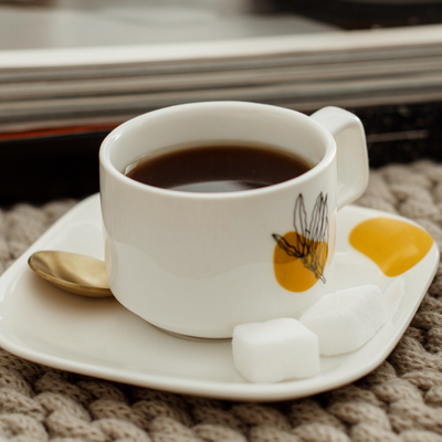 Ceramic Stackable Espresso Cups with Saucer Set of 2 - 3.3 Oz California Sunset.