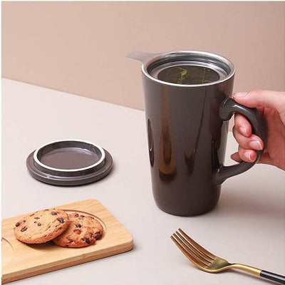 Ceramic Tea Mug with Infuser and Lid - 17 Oz Gradient Grey.