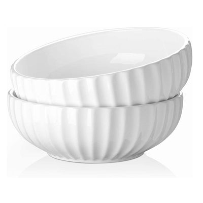 Ceramic Serving Salad Fruit Pasta Bowl Set of 2 - 85 Oz White.