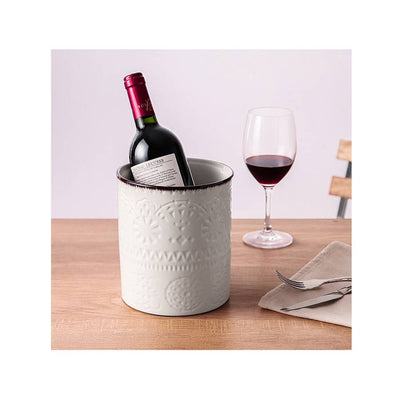 Ceramic Kitchen Embossed Utensils Holder - 7.2 Inches.