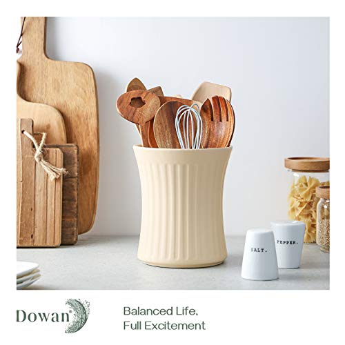 Ceramic Kitchen Utensil Holder - 7.3 Inches, Matte Beige.