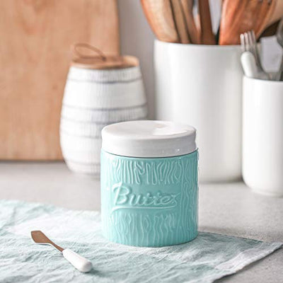 Ceramic French Butter  Crock with Lid - Turquoise.