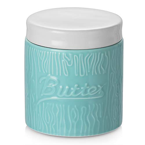 Ceramic French Butter  Crock with Lid - Turquoise.