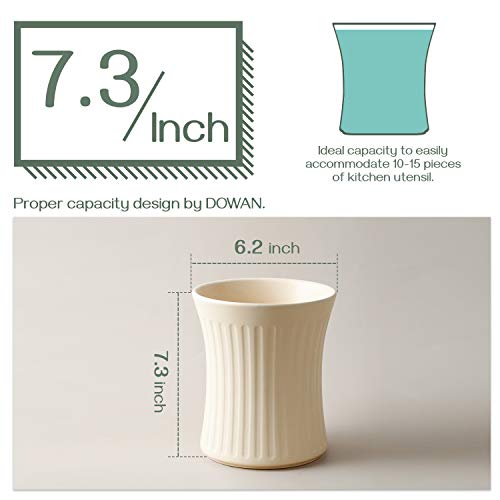 Ceramic Kitchen Utensil Holder - 7.3 Inches, Matte Beige.