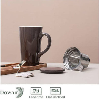 Ceramic Tea Mug with Infuser and Lid - 17 Oz Gradient Grey.