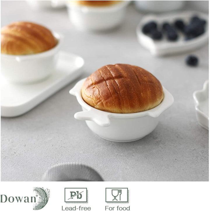 Ceramic Ramekin Bowls with Fish-shaped Tail Handle Set of 6 - 4 Oz White.