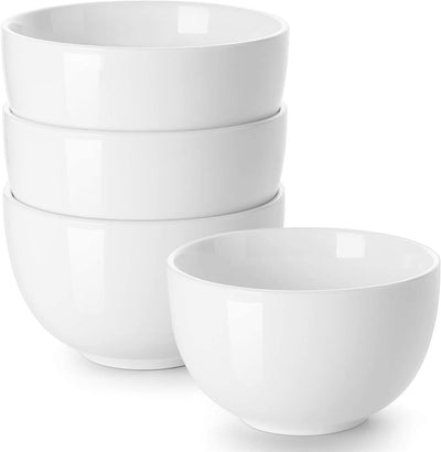 Ceramic Deep Soup Cereal Oatmeal Ramen Bowls Set 4 - 30 Oz White.