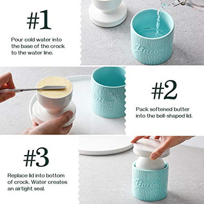 Ceramic French Butter  Crock with Lid - Turquoise.