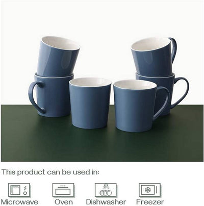 Large Ceramic Coffee Mug Set of 6 - 16 Oz Airy Blue.