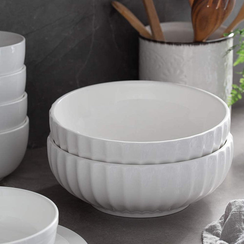 Ceramic Serving Salad Fruit Pasta Bowl Set of 2 - 85 Oz White.