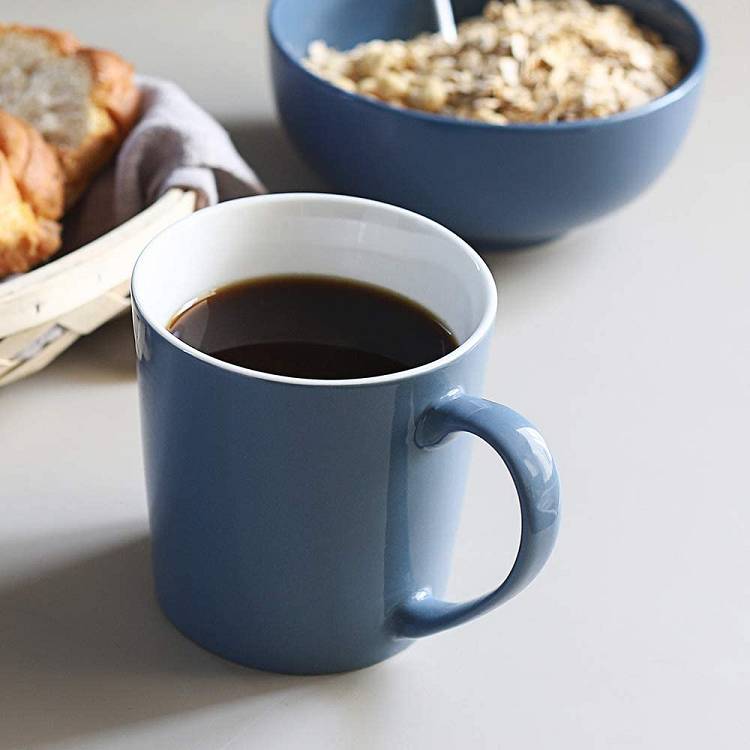 Large Ceramic Coffee Mug Set of 6 - 16 Oz Airy Blue.