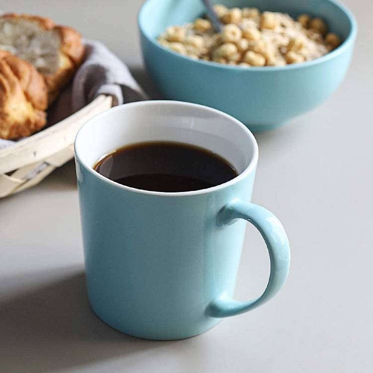 Large Ceramic Coffee Mug Set of 6 - 16 Oz Turquoise.