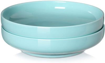 Ceramic Pasta Salad Fruit Serving Bowls Plate Set of 2 - 60 Oz Turquoise.