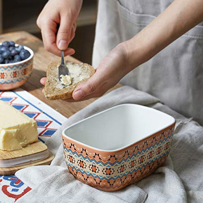 Ceramic Butter Dish with Keeper Container with Lid - Orange American Bohemian.