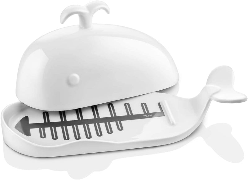 Ceramic Butter Dish with Measurement Line and Lid  - White Dolphin.