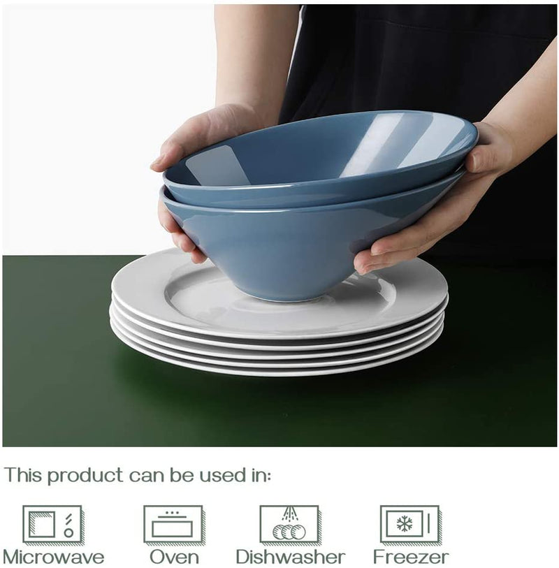 Ceramic Angled Salad Serving Bowls Set of 2 - 26 Oz Airy Blue.