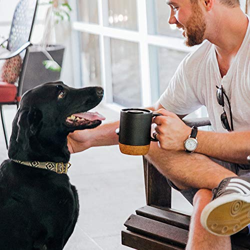 Ceramic Large Coffee Mugs with Insulated Cork Lid  Handle Set of 2 - 15 OZ Matte Black.