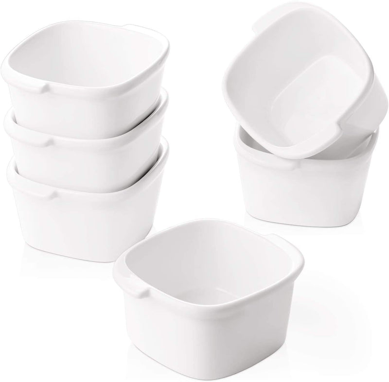 Ceramic Ramekin Bowls with Handle Set of 6 - White.