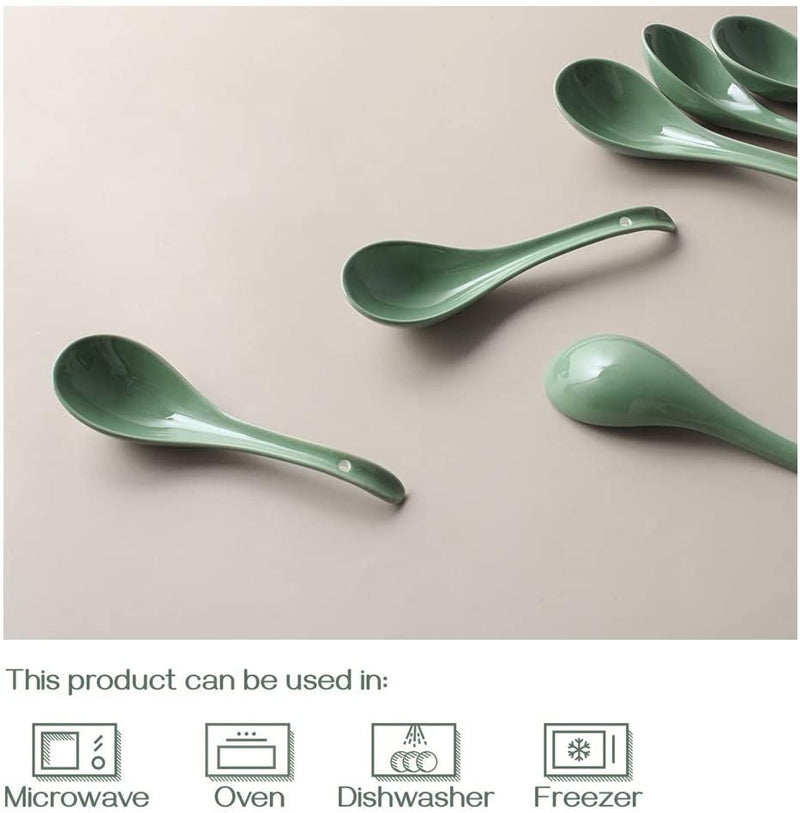 Ceramic Soup Spoon Set of 6 - 6.7 Inches New Day Collection.