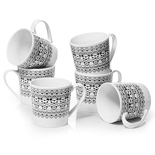 Large Ceramic Coffee Mugs with Handle Set of 6 - 18 Oz Modern Bohemian.