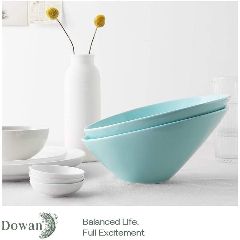 Ceramic Angled Salad Serving Bowls Set of 2 - 26 Oz Turquoise.