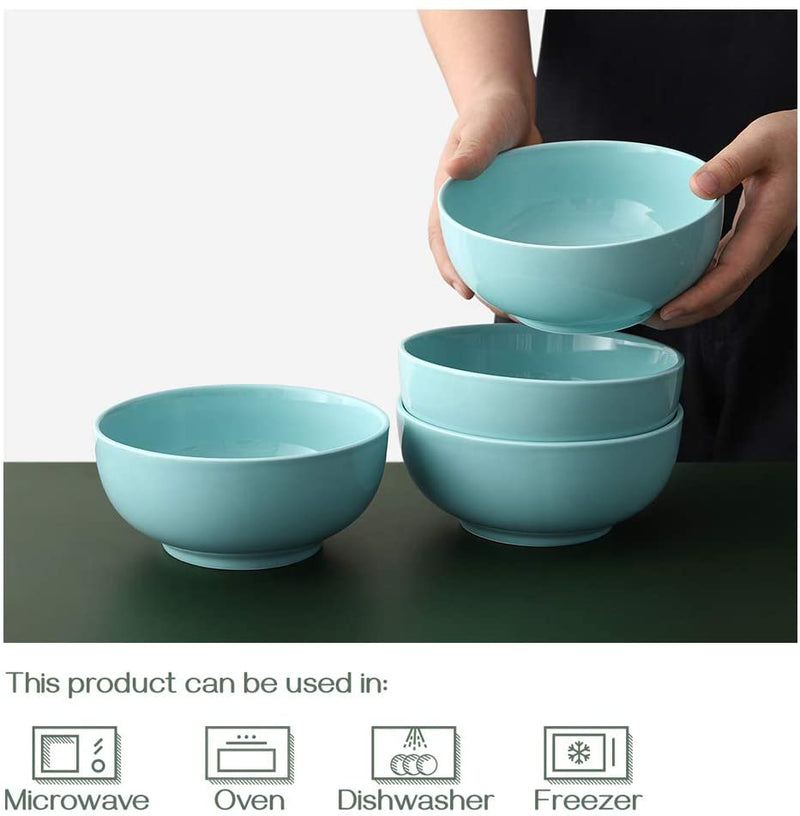 Ceramic Cereal Rice Salad Oatmeal Bowls Set of 4 - 22 Oz Turquoise.