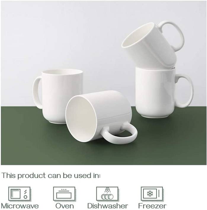 Large Ceramic Coffee Mugs with Handle Set of 6 - 20 Oz White.