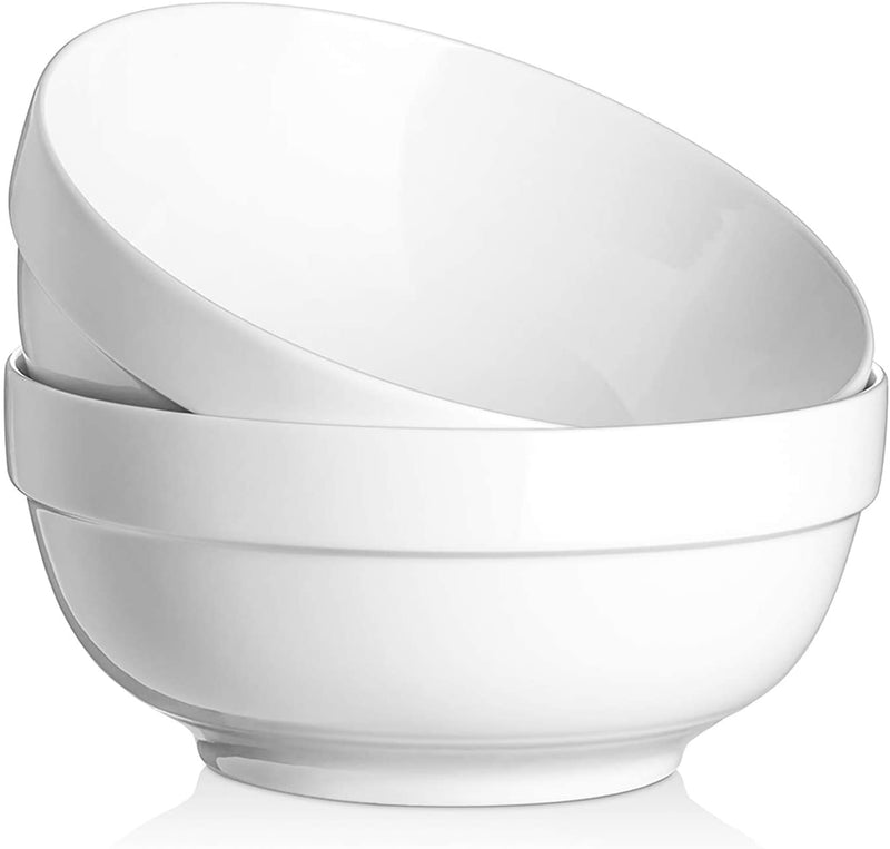 Ceramic Serving Salad Ramen Popcorn Mixing Bowl Set of 2 - 64 Oz White.