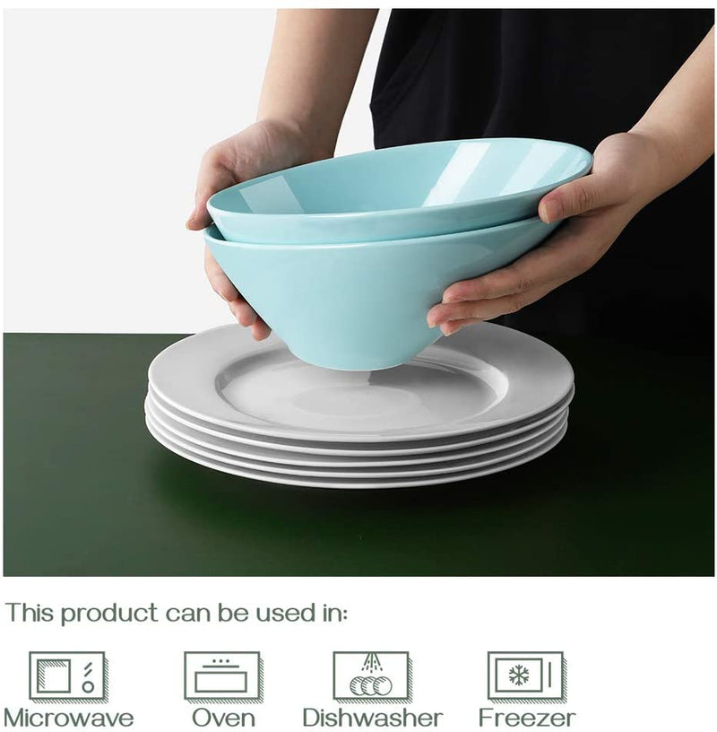 Ceramic Angled Salad Serving Bowls Set of 2 - 26 Oz Turquoise.