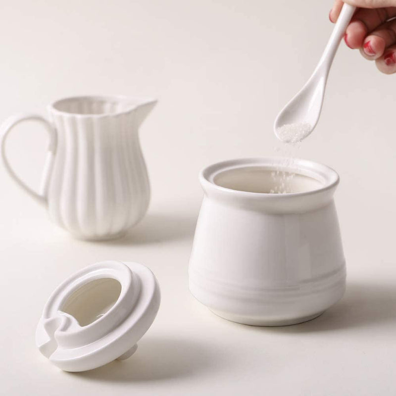 Ceramic Sugar Salt Jar Container with Spoon and Lid - 12 Oz White.