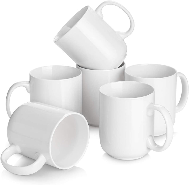 Large Ceramic Coffee Mugs with Handle Set of 6 - 20 Oz White.