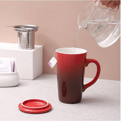 Ceramic Tea Mug with Infuser and Lid - 17 Oz Red.