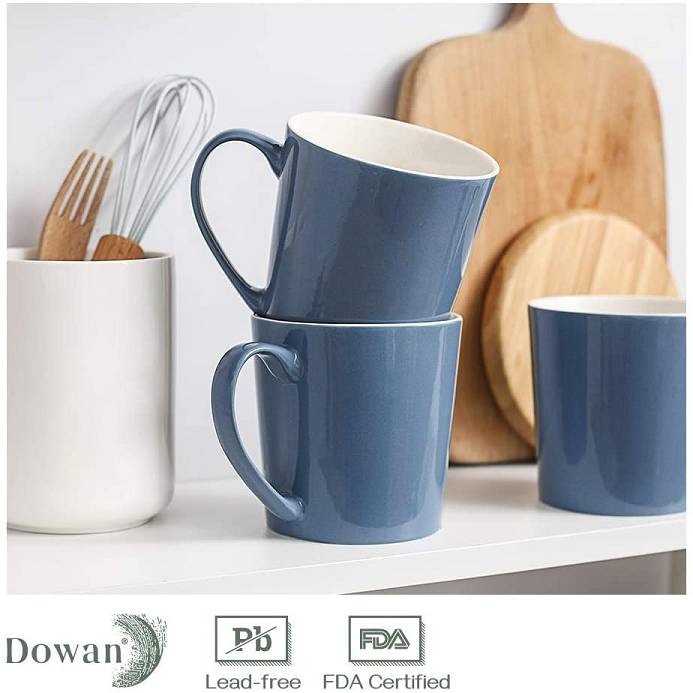 Large Ceramic Coffee Mug Set of 6 - 16 Oz Airy Blue.