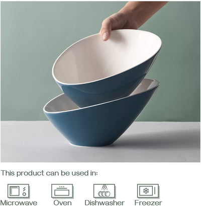 Ceramic Pasta Salad Serving Bowls Set of 2 - 26 Oz Airy Blue.