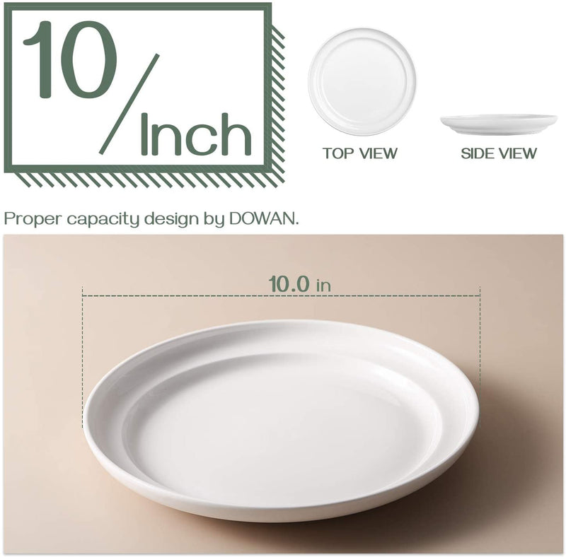 Ceramic Dinner Round Dessert Serving Salad Plate Set of 6 - 10 Inches White.