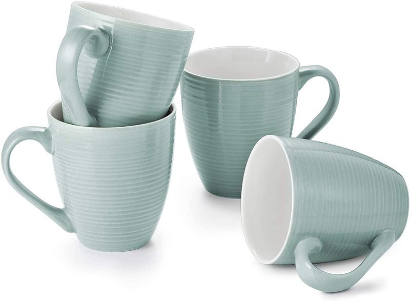 Ceramic Coffee Mugs with Large Handle Set of 4 - 17 Oz Turquoise.