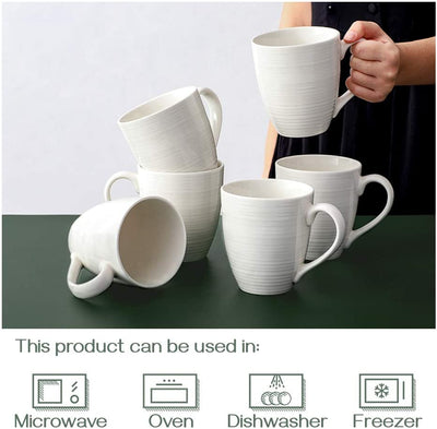 Ceramic Coffee Mug with Handle Set of 6 - 17 Oz White.