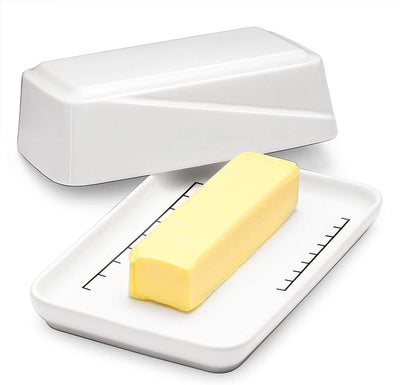 Ceramic Covered Butter Dish with Lid - White.