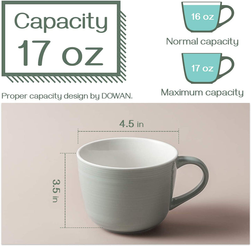 Ceramic Coffee Soup Tea Mug Cup with Handles Set of 2 - 17 Oz Gray.